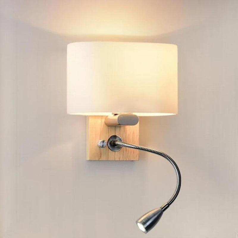 Designer Wood Iron LED Bedroom Bedside Wall Lamp Aisle Corridor Lighting Background Sconce Decor Nightlight Linen Lampshade