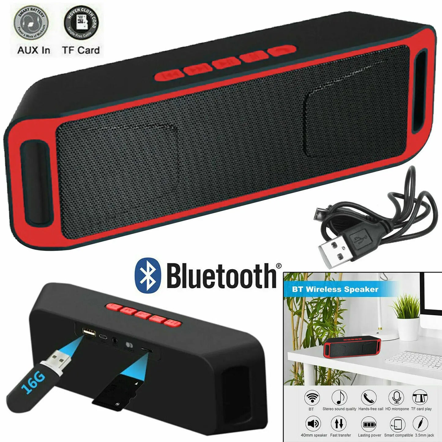 Portable Bluetooth Speaker Wireless Mini Speaker Subwoofer Speaker Smart Speaker TF USB Built-in Mic Dual Bass