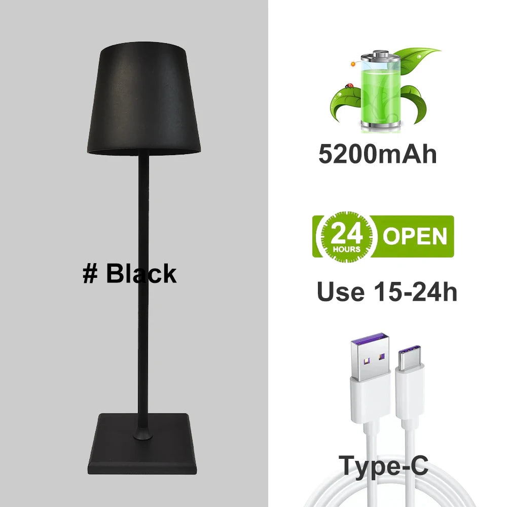 Cordless Usb Rechargeable Table Lamp Poldina Waterproof Touch Switch Table Lamp for Bedroom Hotel Living Room Restaurant