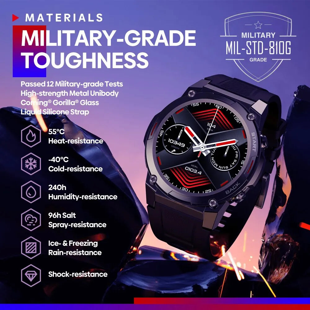 VIBE 7 PRO Voice Calling Smart Watch 1.43 Inch AMOLED Display Hi Fi Phone Calls Military Grade Toughness Watch