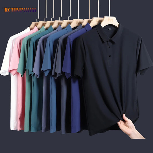 Top Grade Summer Solid Color Polo Shirts Men Lapel Business Casual Short Sleeve Men Brand Fashion Ice Silk No Traces T-Shirt