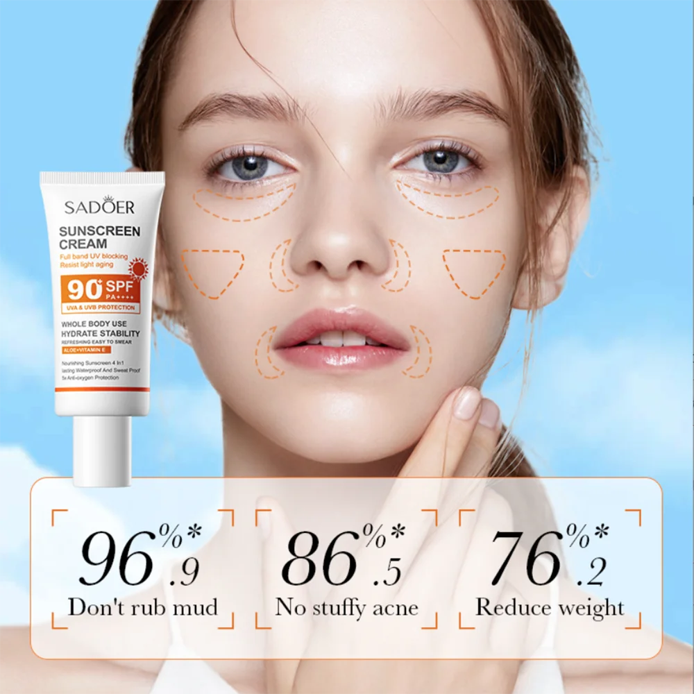 SPF 90 Sunscreen For Face Crème Solaire Sun Protection Cream Protetor Solar Para O Corpo E Rosto Güneş Kremi Clareador De Pele