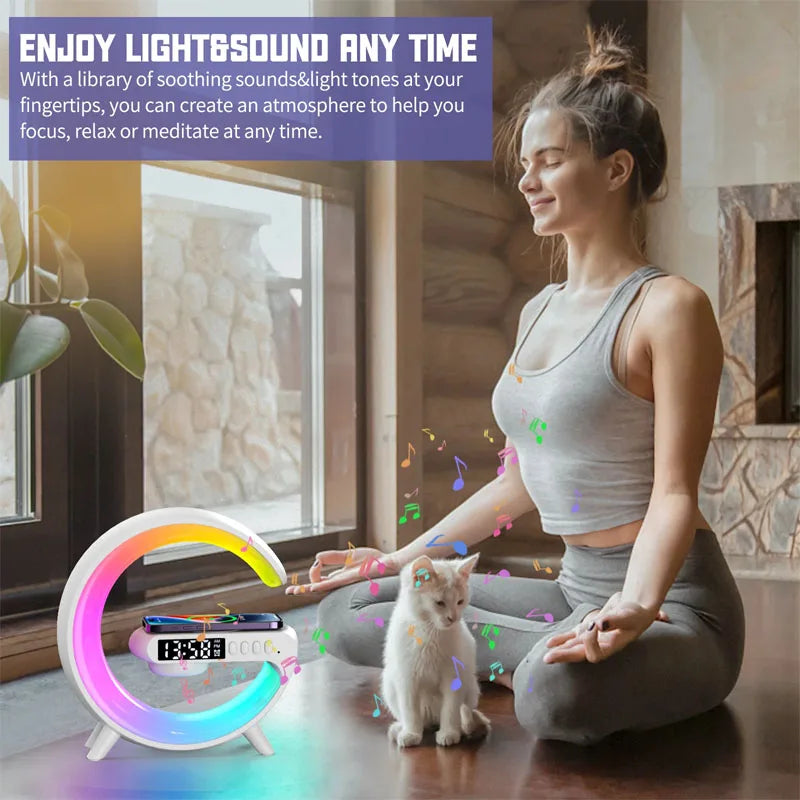 Multifunction Wireless Charger Pad Stand Speaker TF RGB Night Light Fast Charging Station for iPhone Samsung Xiaomi Huawei