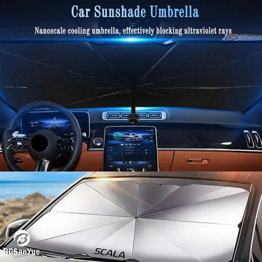 Car Sunshade Umbrella Front Window Foldable Sun Shade for Skoda Scala Vrs Logo Auto Windshield Parasol Protection Accessories