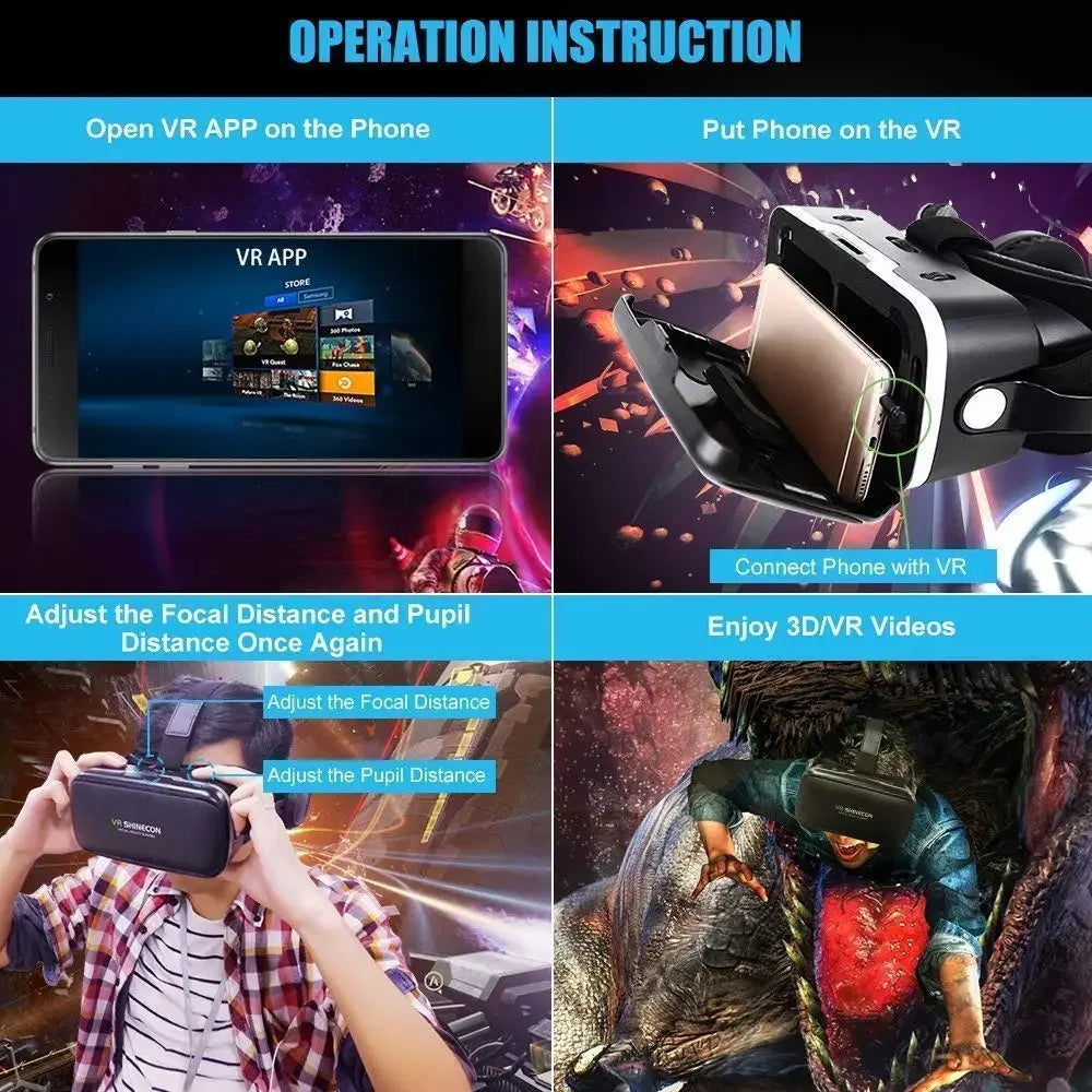 Original VR Shinecon 6.0 Virtual Reality Glasses 3D VR Glasses Stereo Helmet Headset with Remote Control for IOS Android