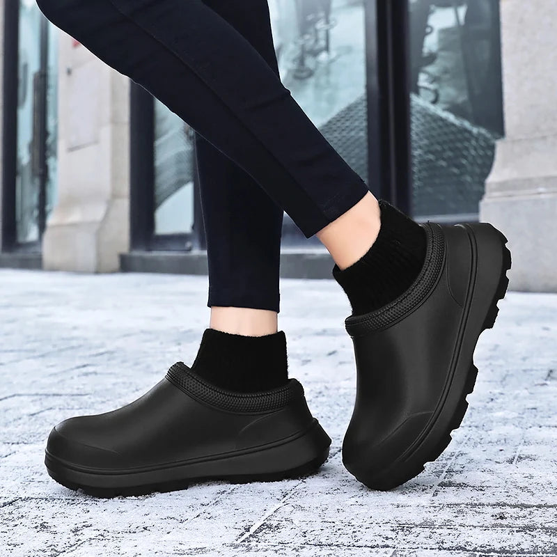 YISHEN Women Shoes Kitchen Work Shoes Oil-resistant Waterproof Non-slip Hotel Restaurant Chef Shoes Winter Flat Boots For Couple