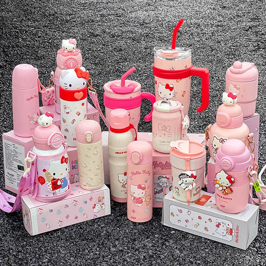 Hello Kitty Thermos Bottle for Girls Beautiful Cute Portable Large Capacity Coffee Cup Student Drinking Kettle Stainless Steel