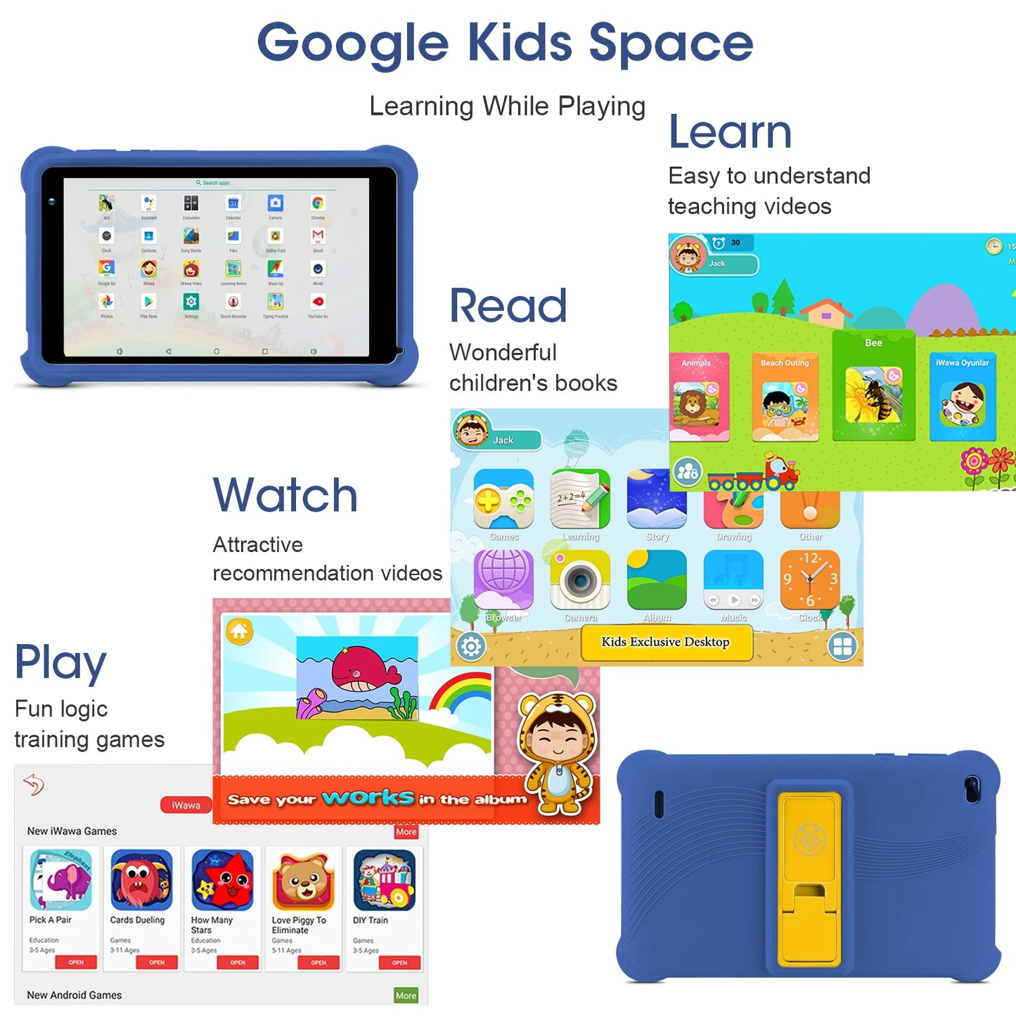 Android Kids Tablet PC For Study Education Children Tablet With Silicone Case 2+32GB Google Play WiFi Tablet with Holder