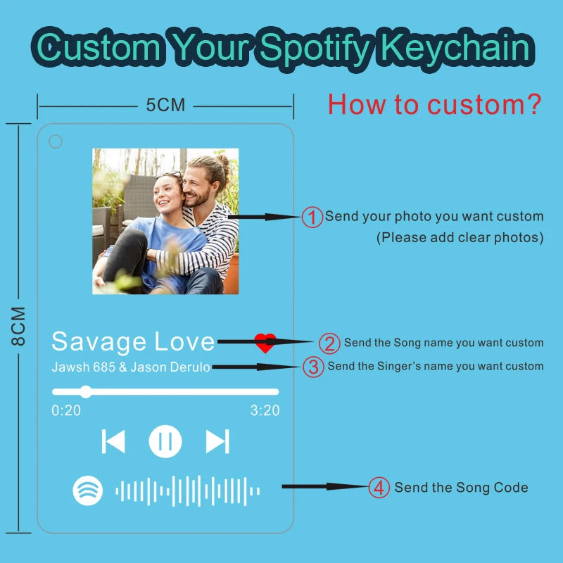 Personalized Spotify Keychain Transparent Acrylic Scan Code Music Song Singer Name Album Cover Customized Keychain Gift