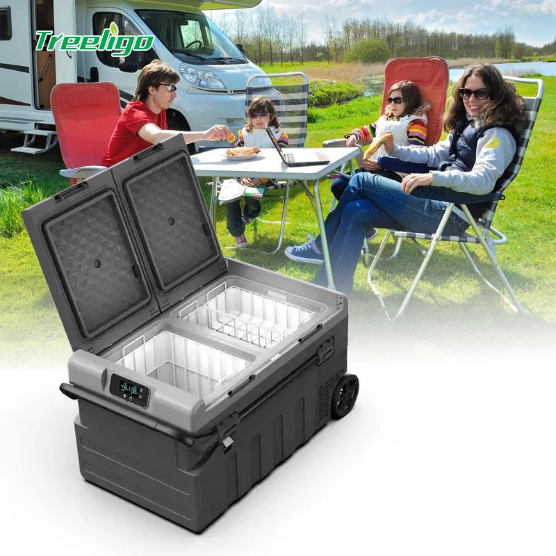 75L Dual Zone Solar Refrigerator Portable Car Freezer Powerful Compressor Cooler Car Refrigerator for Caravan,Camper Accessories