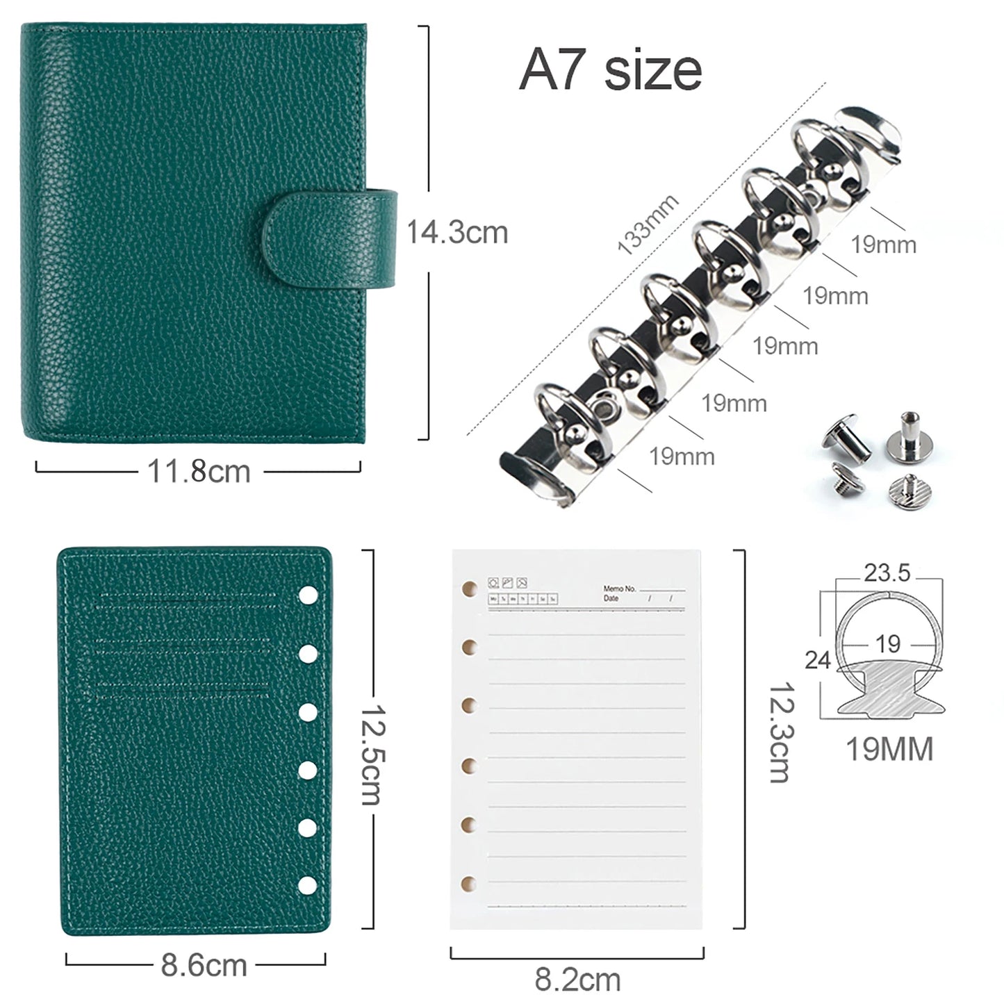 Pocket Size Rings Planner Genuine Pebbled Grain Leather A7 Notebook Agenda Organizer Diary Sketchbook