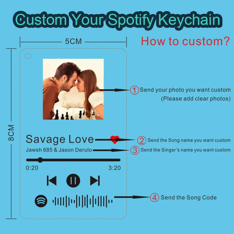 Personalized Spotify Keychain Transparent Acrylic Scan Code Music Song Singer Name Album Cover Customized Keychain Gift