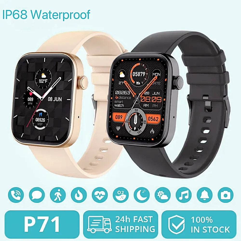 P71 Voice Calling Smartwatch Men Health Monitoring IP68 Waterproof Smart Notifications Voice Assistant Smart Watch Women