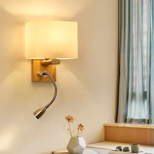 Designer Wood Iron LED Bedroom Bedside Wall Lamp Aisle Corridor Lighting Background Sconce Decor Nightlight Linen Lampshade