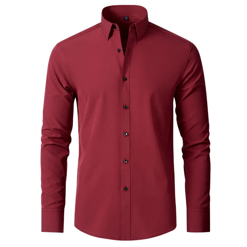 Autumn and Winter  elastic force non-iron men's long-sleeved business casual shirt solid color mercerized vertical shirt