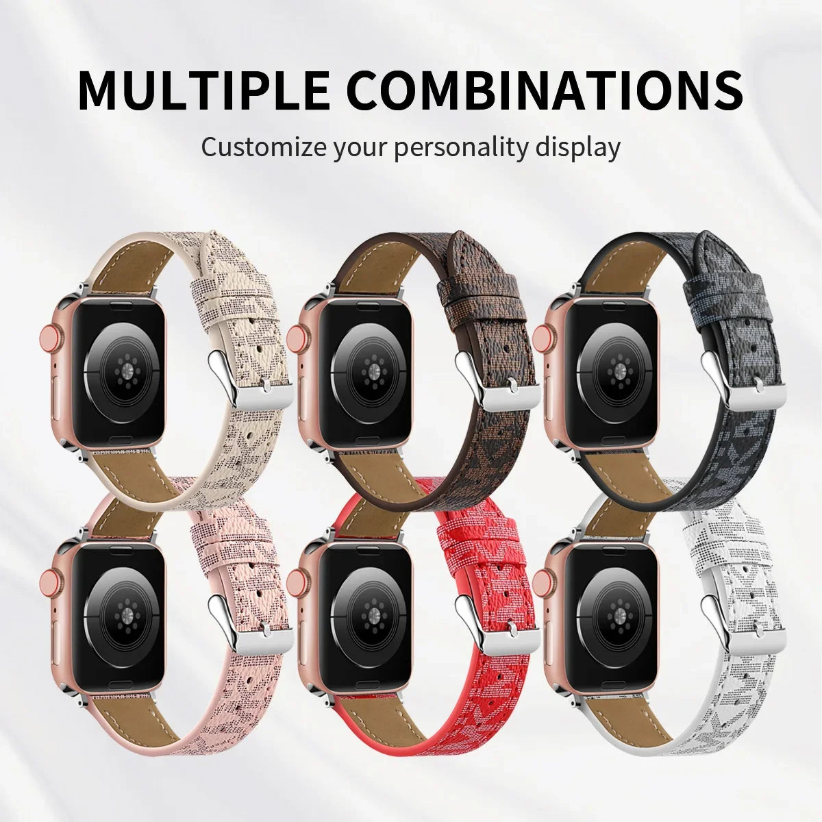 Luxury Watch Bands Compatible With Apple Watch Band 38 40mm 41mm 42mm 44mm 45mm, Designer Retro Leather Band Strap Classic Band