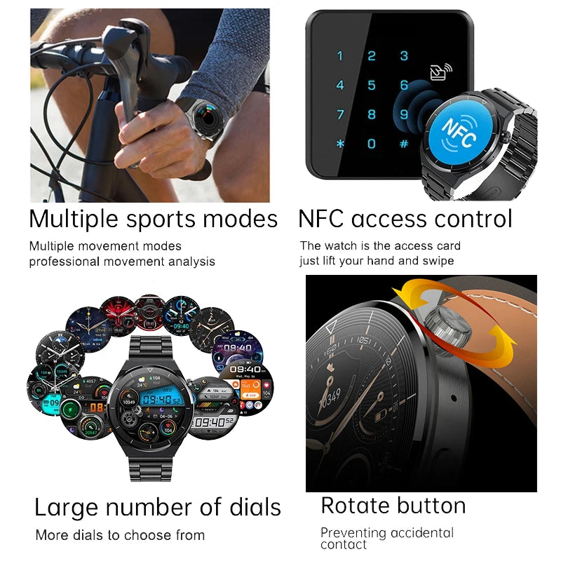 Huawei Xiaomi NFC Smart Watch Men GT3 Pro AMOLED 390*390 HD Screen Heart Rate Bluetooth Call IP68 Waterproof SmartWatch 2024