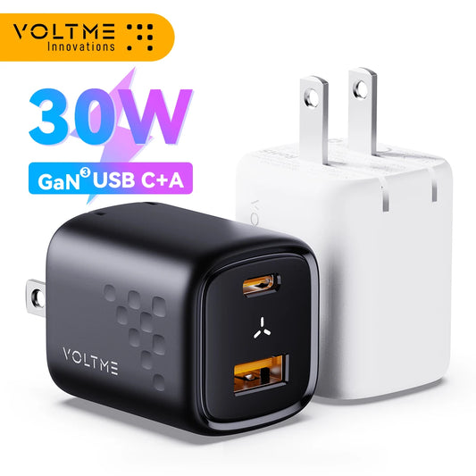 VOLTME USB C Fast Charger 30W GaN Charger QC PD 3.0 Dual Port Portable Adapter For IPhone 15 14 13 IPad Xiaomi Fast Wall Charger
